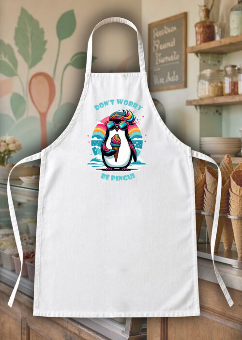 Tablier blanc vue de face Visuel Pinguins I - Eat me, drunk me Tablier Pinguin ~ Eat me & Drink me