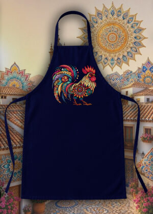 Tablier bleu marine vue de face Coq Mandala I Tablier Coq ~ Mandala