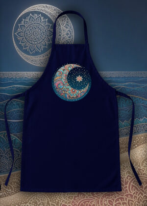 Tablier bleu marine vue de face Lune mandala I Tablier Lune I ~ Mandala