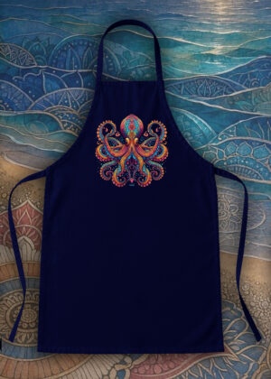 Tablier bleu marine vue de face Pieuvre Mandala I Tablier Pieuvre ~ Mandala