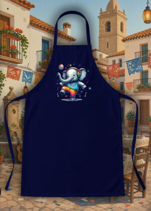Tablier bleu marine vue de face Visuel Eléphants I - Dances & fiestas Tablier Elephants ~ Danses & Fiestas