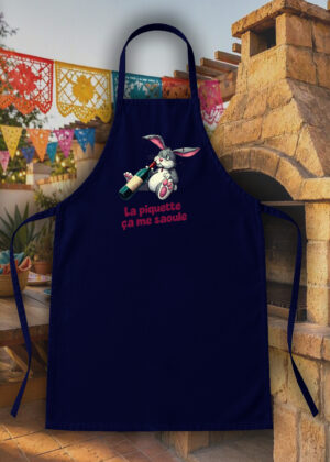 Tablier bleu marine vue de face Visuel Lapins II - Eat me, drunk me Tablier Lapin II ~ Eat me & Drink me