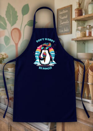 Tablier bleu marine vue de face Visuel Pinguins I - Eat me, drunk me Tablier Pinguin ~ Eat me & Drink me