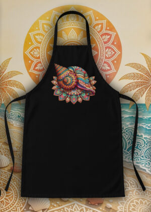 Tablier noir vue de face Coquillage mandala I Tablier Coquillage ~ Mandala
