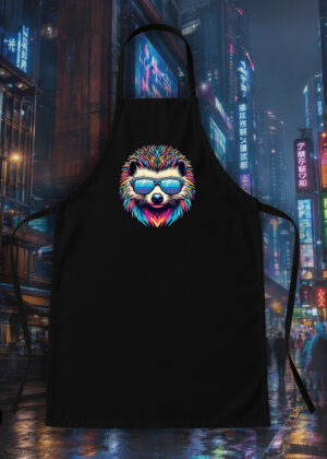Tablier noir vue de face Hérissons lunettes futuristes I Tablier Hérisson I ~ Colors Vibes