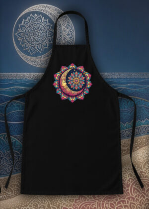 Tablier noir vue de face Lune mandala II Tablier Lune II ~ Mandala