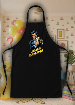 Tablier noir vue de face Visuel James bond I - Humours Tablier James Banana ~ Humours