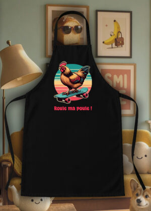 Tablier noir vue de face Visuel Poules III - Humours Tablier Poule III ~ Humours