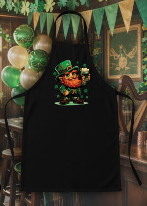 Tablier noir vue de face Visuel fête de la Saint Patrick II - Saint Patrick Tablier Leprechaun ~ Saint Patrick