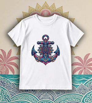 Tshirt blanc col rond homme vue de face Ancre Mandala I Col rond Hommes / Ancre ~ Mandala