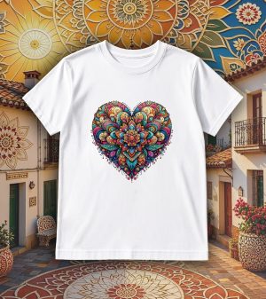 Tshirt blanc col rond homme vue de face Coeur mandala I Col rond Hommes / Coeur ~ Mandala