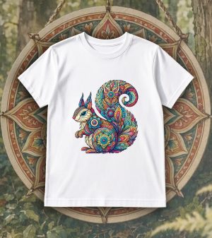 Tshirt blanc col rond homme vue de face Ecureuil Mandala I Col rond Hommes / Ecureuil ~ Mandala