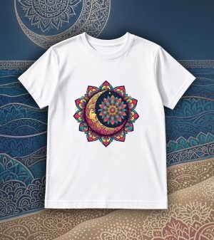 Tshirt blanc col rond homme vue de face Lune mandala II Col rond Hommes / Lune II ~ Mandala