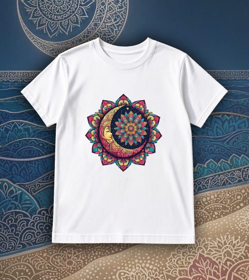 Tshirt blanc col rond homme vue de face Lune mandala II Col rond Hommes / Lune II ~ Mandala