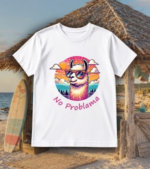 Tshirt blanc col rond homme vue de face Visuel Alpagas II - Animaux Col rond Hommes / Lama III ~ Summers Vibes