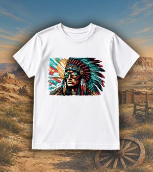 Tshirt blanc col rond homme vue de face Visuel Apaches II - Western Col rond Hommes / Apache II ~ Westerns