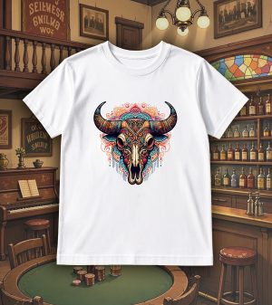 Tshirt blanc col rond homme vue de face Visuel Bufles I - Western Col rond Hommes / Buffle I ~ Westerns
