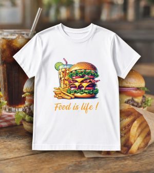 Tshirt blanc col rond homme vue de face Visuel Burgers I - Eat me, drunk me Col rond Hommes / Burger ~ Eat me, drink me