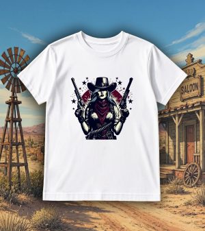 Tshirt blanc col rond homme vue de face Visuel Cowboys I - Western Col rond Hommes / Cowboy ~ Westerns