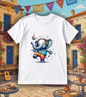 Tshirt blanc col rond homme vue de face Visuel Eléphants I - Dances & fiestas Col rond Hommes / Eléphant ~ Danses & Fiestas