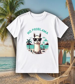 Tshirt blanc col rond homme vue de face Visuel Lamas I - Animaux Col rond Hommes / Lama I ~ Summers Vibes
