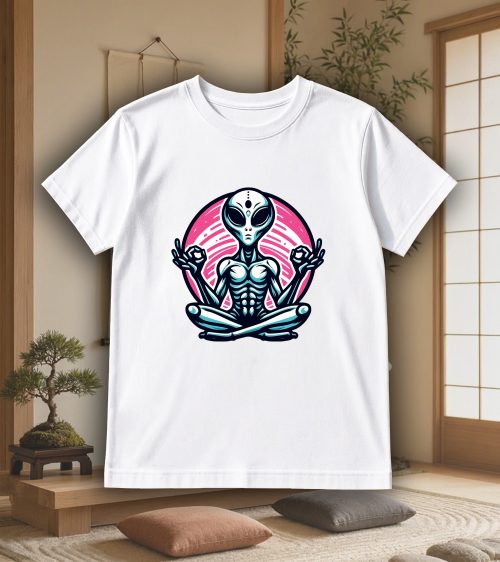 Tshirt blanc col rond homme vue de face Visuel Méditations - yoga II - Spirituelles Zen Col rond Hommes / Ovni ~ Spirituelles & Zen