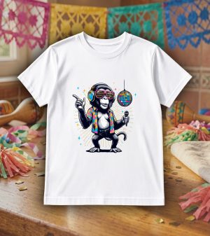 Tshirt blanc col rond homme vue de face Visuel Singes I - Dances & fiestas Col rond Hommes / Singe I ~ Danses & Fiestas
