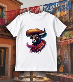 Tshirt blanc col rond homme vue de face Visuel Taureaux I - Dances & fiestas Col rond Hommes / Taureau ~ Danses & Fiestas