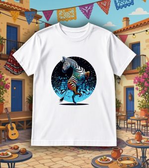 Tshirt blanc col rond homme vue de face Visuel Zèbres II - Dances & fiestas Col rond Hommes / Zèbre II ~ Danses & Fiestas