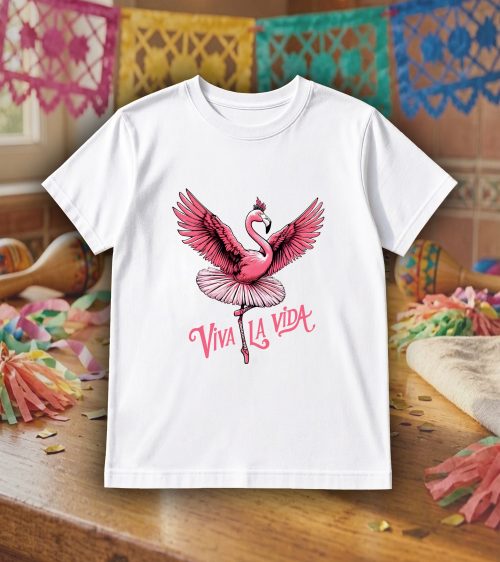 Tshirt blanc col rond homme vue de face Visuel animaux drôles I - Dances & fiestas Col rond Hommes / Flamant rose ~ Danses & Fiestas