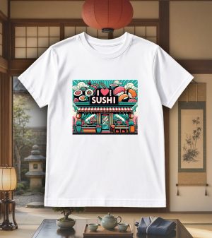 Tshirt blanc col rond homme vue de face Visuel sushis I - Asia Col rond Hommes / Sushis I ~ Asia