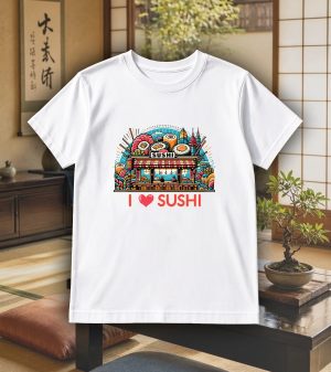 Tshirt blanc col rond homme vue de face Visuel sushis II - Asia Col rond Hommes / Sushis II ~ Asia