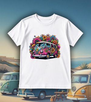 Tshirt blanc col rond homme vue de face Visuel van I - Véhicules Col rond Hommes / Van I ~ Vintages Cars
