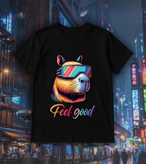 Tshirt noir col rond homme vue de face Capybara lunettes futuristes I Col rond Hommes / Capybara ~ Colors Vibes