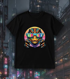 Tshirt noir col rond homme vue de face Dinausaures lunettes I Col rond Hommes / Dinosaure I ~ Colors Vibes