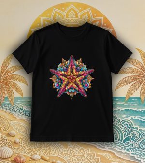 Tshirt noir col rond homme vue de face Etoile mandala I Col rond Hommes / Etoile ~ Mandala