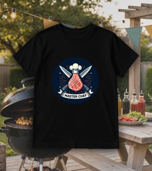 Tshirt noir col rond homme vue de face Visuel Barbecue I - Eat me, drunk me Col rond Hommes / Barbecue ~ Eat me, drink me