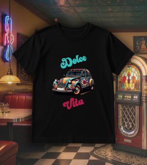 Tshirt noir col rond homme vue de face Visuel CV I - Véhicules Col rond Hommes / 2 CV ~ Vintages Cars