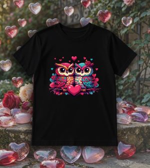 Tshirt noir col rond homme vue de face Visuel Chouettes I - Loves Col rond Hommes / Chouettes ~ Loves