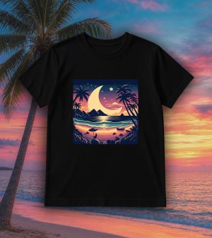 Tshirt noir col rond homme vue de face Visuel Lune de mer I - Paysages Col rond Hommes / Lune de Mer ~ Summers Vibes