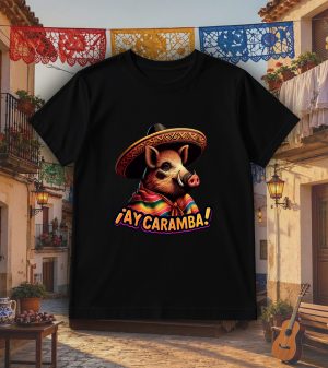 Tshirt noir col rond homme vue de face Visuel Sangliers I - Dances & fiestas Col rond Hommes / Sanglier ~ Danses & Fiestas