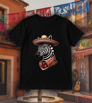 Tshirt noir col rond homme vue de face Visuel Zèbres I -Dances & fiestas Col rond Hommes / Zèbre I ~ Danses & Fiestas