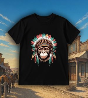 Tshirt noir col rond homme vue de face Visuel singes I - Western Col rond Hommes / Singe ~ Westerns
