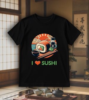 Tshirt noir col rond homme vue de face Visuel sushis III - Asia Col rond Hommes / Sushis III ~ Asia