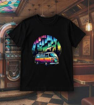 Tshirt noir col rond homme vue de face Visuel van III - Véhicules Col rond Hommes / Van III ~ Vintages Cars