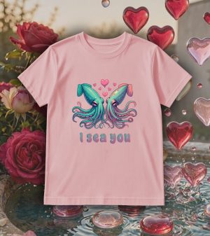 Tshirt rose col rond homme vue de face Visuel Calamars I - Loves Col rond Hommes / Calamars ~ Loves